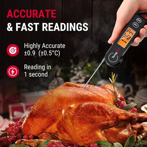 TempPro TP19H Waterproof Digital Meat Thermometer with Ambidextrous Backlit and Motion Sensing Cooking Food Thermometer for BBQ Grill Smoker Oil