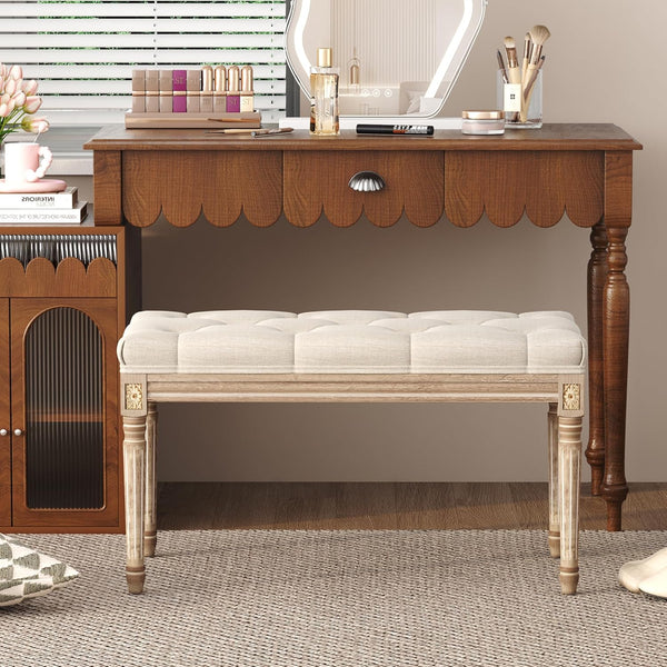 Yusong Upholstered Bench,Bedroom Bench for End of Bed,Piano Bench Dining Bench Entryway Shoe Bench with Button Tufted Padded Seat for Living Room,