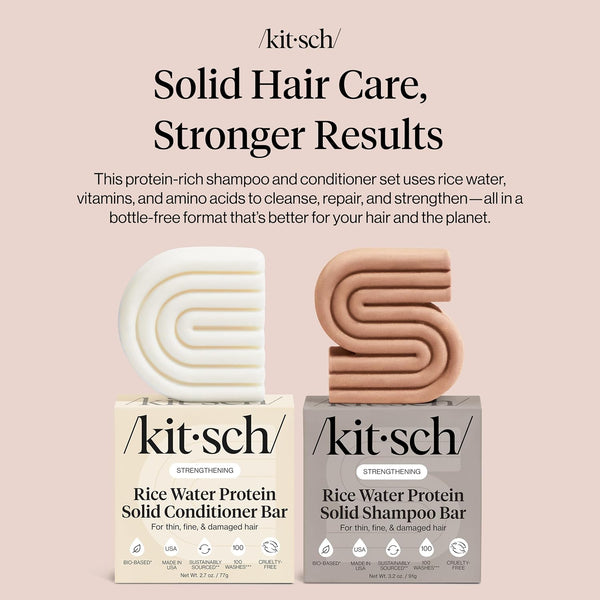 Kitsch Rice Water Shampoo & Conditioner Set - Solid Rice Water Shampoo & Conditioner Bar Soap for Hair Care, Strengthening & Nourishing Soap Bar,