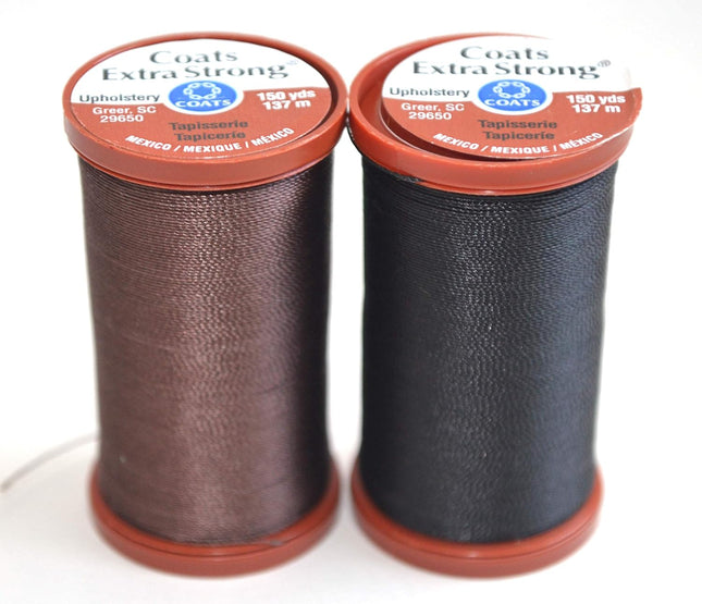 Extra Strong Upholstery Repair Sewing Thread Kit Coats and Clark - Heavy Duty Curved Needles, 1 Black Spool, 1 Brown Spo