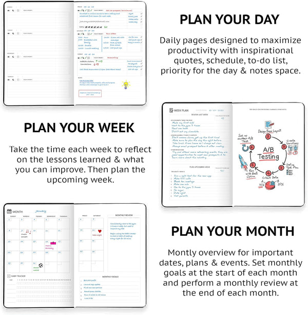 Undated Daily Planner – 1-Year B5 Productivity Organizer with Two-Page Weekly Spread, Goal Setting, Habit Tracker, Weekly & Monthly Pages –