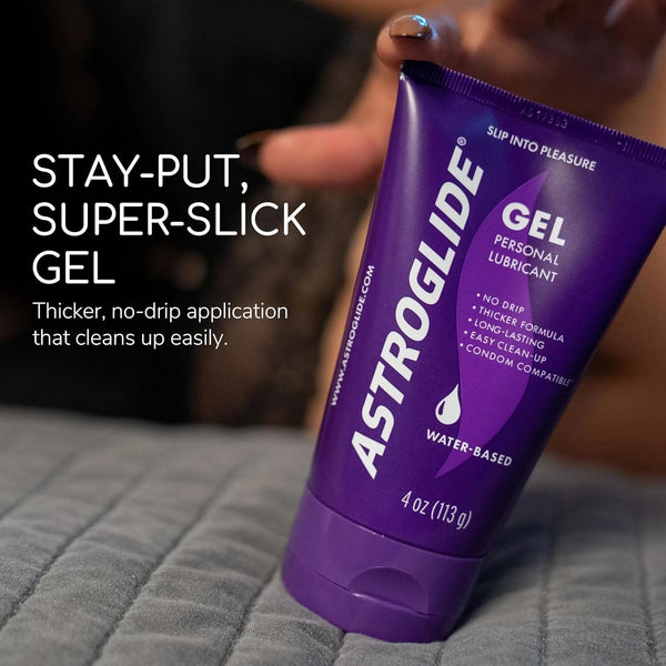 Astroglide Water Based Lube (4Oz), Ultra Gentle Gel Personal Lubricant for Vaginal and Anal Sex, Stays Put with No Drip, Sex Lube, Long-Lasting