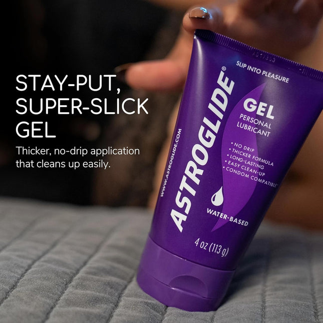 Astroglide Water Based Lube (4Oz), Ultra Gentle Gel Personal Lubricant for Vaginal and Anal Sex, Stays Put with No Drip,