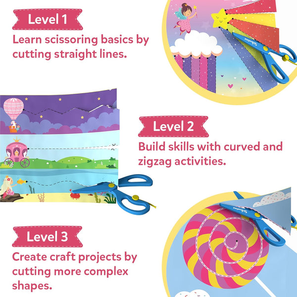 Skillmatics Scissor Skills Activity Book - Snip Snip Unicorns & Princesses, 25 Fun Cutting & Creative Activities for Preschoolers, 2 Child-Safe