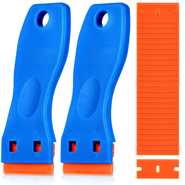 KUSUFEFI Plastic Razor Blade Scraper, 2PCS Scraper Tool with 60PCS Plastic Blades, Cleaning Scraper Remover for Stickers