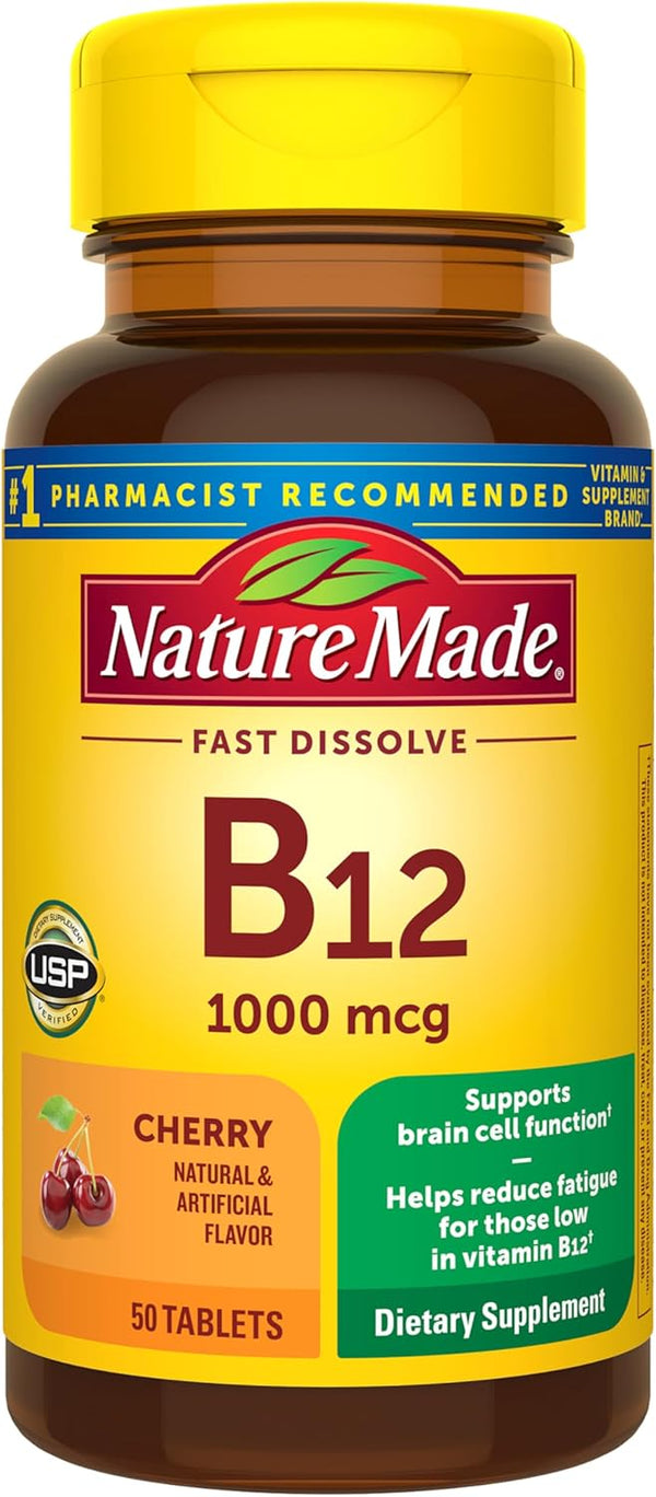 Nature Made Vitamin B12 1000 Mcg, Easy to Take Sublingual B12 for Energy Metabolism Support, 50 Sugar Free Fast Dissolve Tablets, 50 Day Supply
