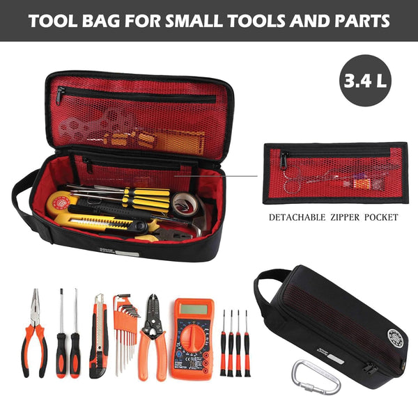 Rough Enough Small Tool Bag Case Portable Box EDC Pouch Organizer with Handle, 12 Inch, Heavy Duty Cordura, Padded Lining, Tech Tactical Gear, Black