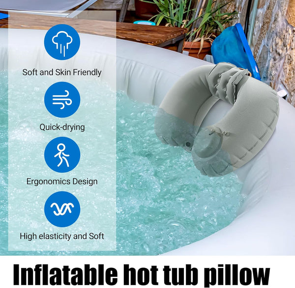 MABOZOO U-Shaped Hot Bathtub Pillow,Inflatable Spa Pillows for Hot Tub with Adjustable Button for Shower, Neck Support Headrest & Leg Pillow for