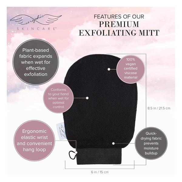 Seraphic Skincare (Original) Premium Exfoliating Mitt for Body (2Pc) â 100% Vegan Viscose Traditional Body Scrub Glove Kessa Korean Washcloth â