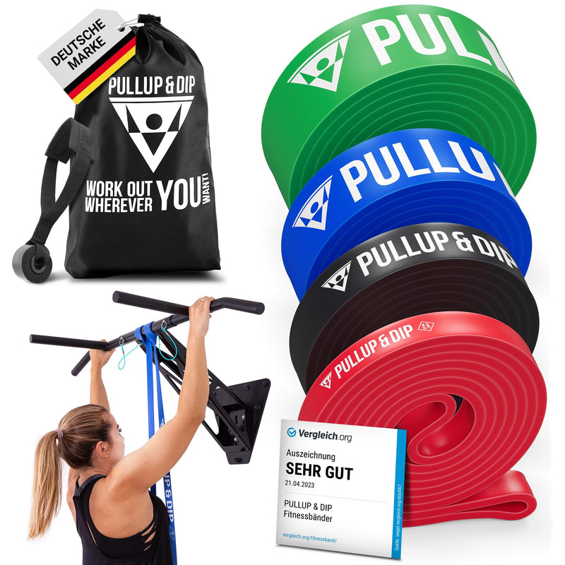 PULLUP & DIP Fitness Bands, Resistance Bands with Bag, Door Anchor (With Sets) and Exercise Guide - Single & in Value Set, Pull-Up Band Fitness