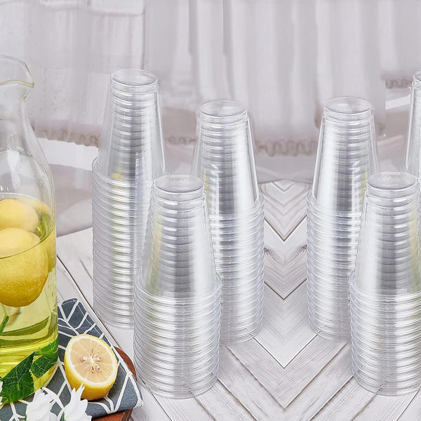 Tashibox 100 Count - 16 Ounce Plastic Cups, Ice Coffee Cups to Go - Crystal Clear PET Party Cups