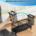 Cisily Black Sponge Holder for Kitchen Sink, Sink Caddy Organizer with High Brush Holder, Kitchen Countertop Organizers and Storage Essentials,