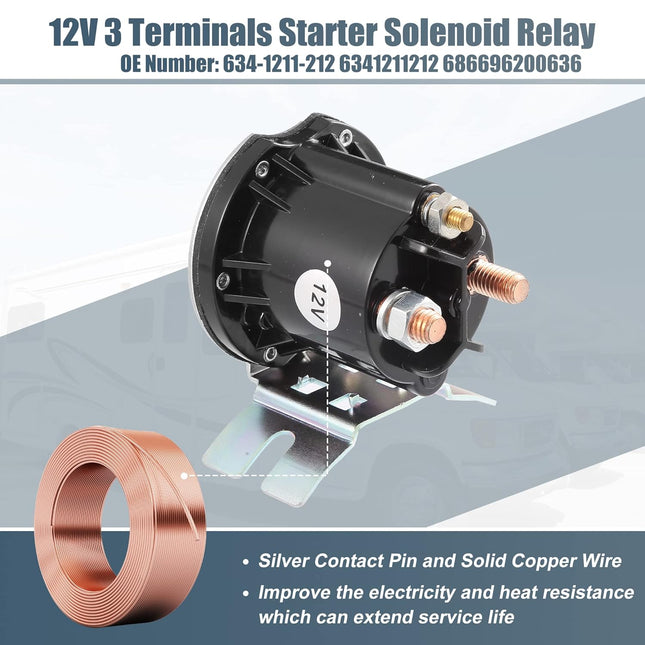 X AUTOHAUX Starter Solenoid Switch Relay Intermittent Duty Cycle 12 Volt DC Contactor 634-1261-212 Solenoid Control Rela