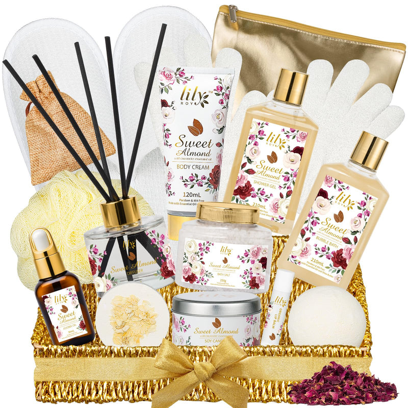 Mothers Day Gifts for Mom Spa Gift Basket Set for Women 17-Piece Almond Luxury Spa Gift Set Bath & Body Care Kit with Shower Gel, Body Cream |