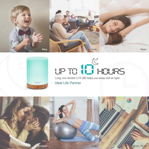 ASAKUKI 300ML Essential Oil Diffuser, Quiet 5-In-1 Premium Humidifier, Home Fragrance Aroma Diffuser with 7 LED Color Changing Light and Auto-Off
