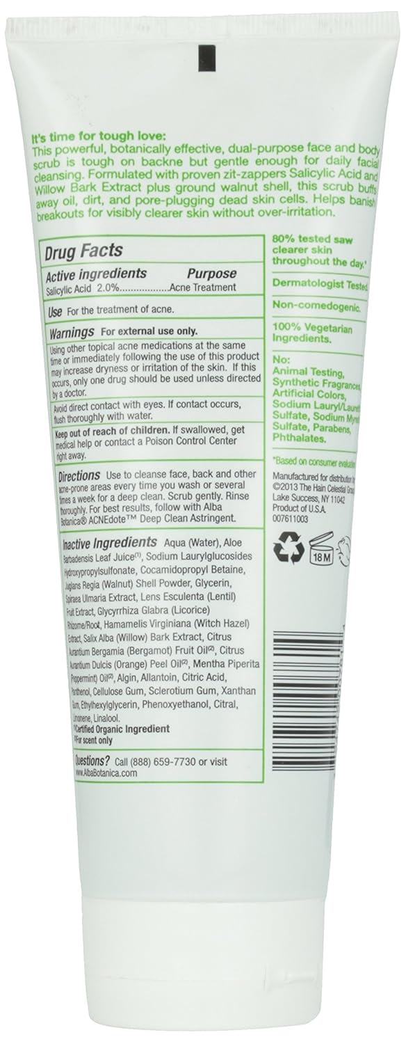 Alba Botanica Acnedote Maximum Strength Face & Body Scrub, 8 Oz