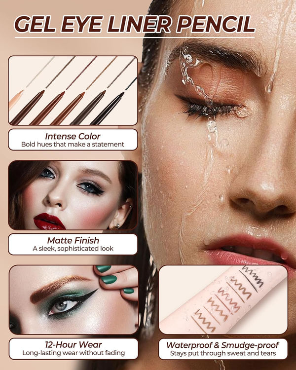 Black Eyeliner Pencil Retractable Gel Eyeliner Pencil Built in Sharpener Waterproof Smudge Proof Waterline Eye Liner Pencil Smooth Creamy Texture