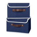 ANMINY 2PCS Storage Bins with Lid PU Leather Handles Storage Boxes PP Plastic Board Decorative Foldable Lidded Cotton Linen Fabric Home Cubes
