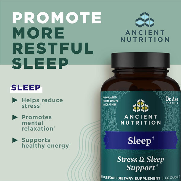Ancient Nutrition Ashwagandha for Sleep Support, for Stress and Sleep Support, Promotes Mental Relaxation, Gluten Free, Paleo and Keto Friendly,