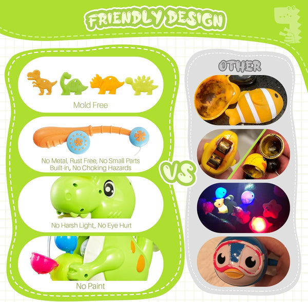 EKUEASYKU Dinosaur Bath Toys for Kids Ages 1-3 2-4 4-8 Toddler Bath Toys Whirling Waterfall Water Toys Fishing Games Bathtub Bath Time Tub Toys