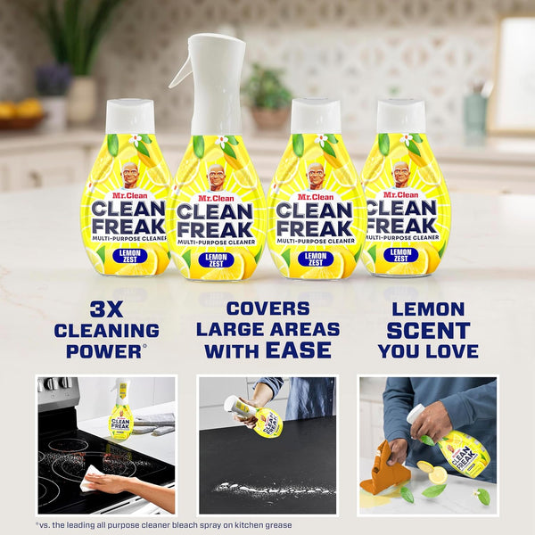 Mr. Clean Clean Freak Multi Surface Cleaning Spray, Deep Cleaning Mist Starter Kit and Refill Bundle, Lemon Zest Scent, 64 Fl Oz