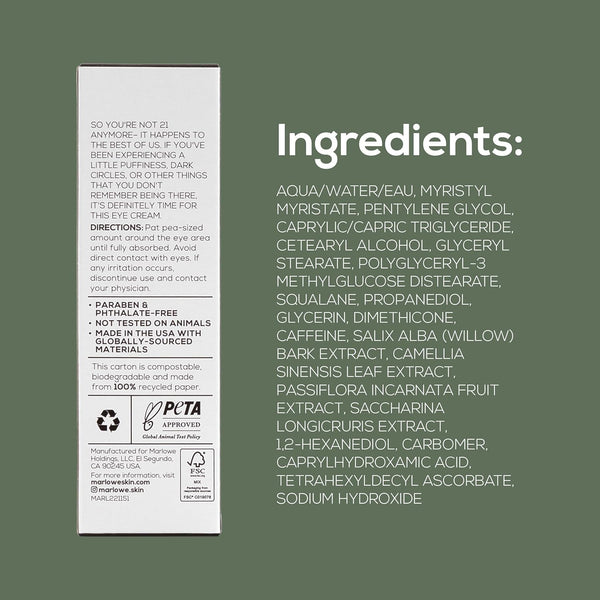 No. 127 Mens Eye Cream with Vitamin C, Caffeine and Moisturizing Squalane for Puffiness, Wrinkles & Dark Circles, Targeted under Eye Skin Care,