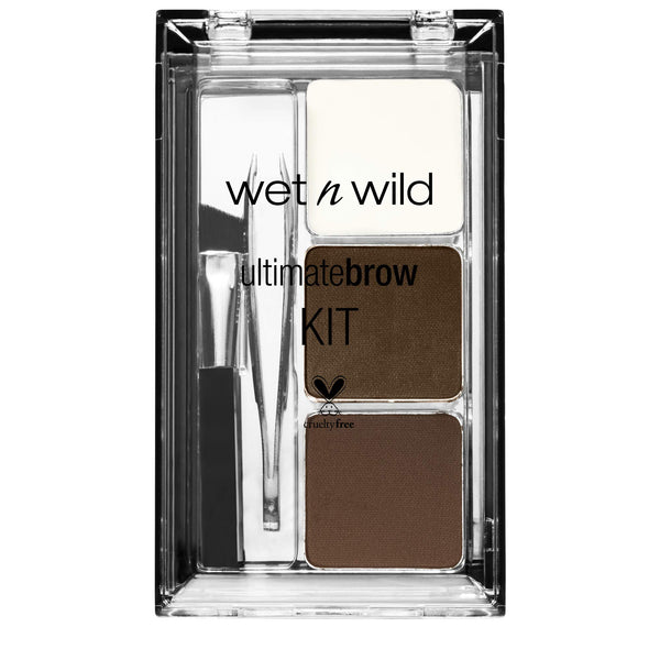 Wet N Wild Ultimate Eyebrow Makeup Kit, Long-Lasting Matte Brow Powder, Tweezers, Wax & Brush, Built-In Mirror, Purse-Friendly Compact - Dark Brown