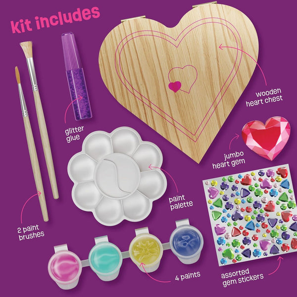 Paint Your Own Wooden Kids Heart Treasure Box Kit - Basket Stuffers - Art Kits for Toddler Girl - Arts and Craft Gifts for Ages 4-6 Year Old Girls