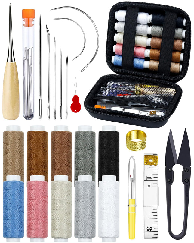 PLANTIONAL Upholstery Repair Sewing Kit: 47 Pieces Heavy Duty Sewing Kit with Sewing Awl, Seam Ripper, Leather Hand Sewi