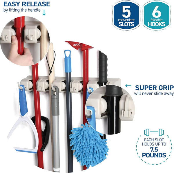 Home-It Mop and Broom Holder Wall Mount Garden Tool Storage Tool Rack Storage & Organization for the Home Plastic Hanger for Closet Garage