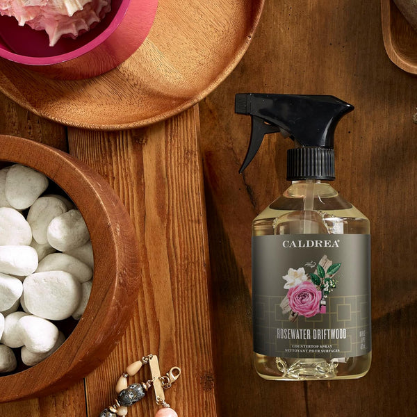 Caldrea Multi-Surface Countertop Spray Cleaner, Made with Vegetable Protein Extract, Rosewater Driftwood Scent, 16 Oz