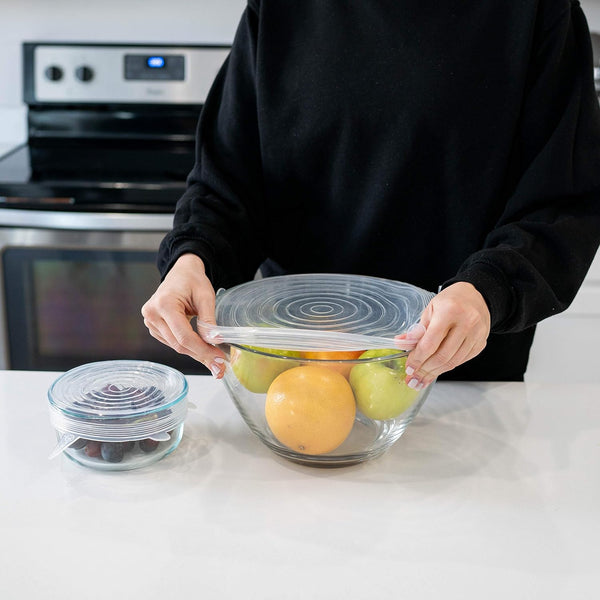 Modfamily Silicone Stretch Lids (7 Pack, Includes Exclusive XL Size), Reusable, Durable & Expandable to Fit Many Container Sizes & Shapes.