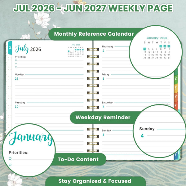 Planner 2025-2026 - JUL 2025 - JUN 2026, Academic Planner 2025-2026, Weekly and Monthly, Calendar 2026 with Premium Paper, Twin-Wire Binding -