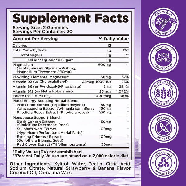 Magnesium Glycinate Gummies for Women, High Absorption Magnesium Supplement with Menopause Support Blend, Magnesium & Hormone Balance for Sleep