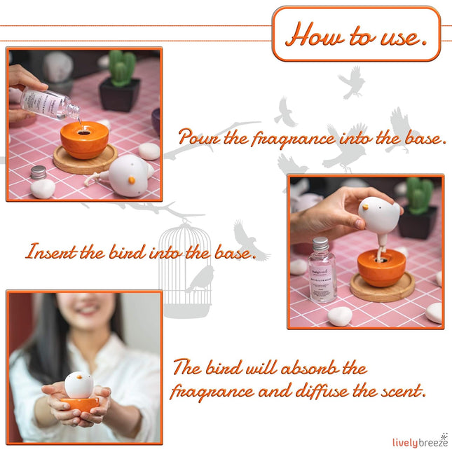 Baby Bird, Non-Electric Ceramic Diffusers for Essential Oils and Aromatherapy Fragrance, White Ceramic Diffusers in Car 