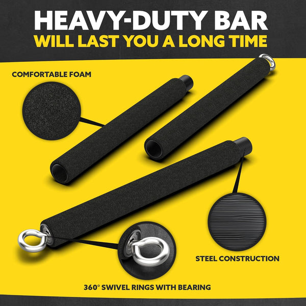 Steel Resistance Bar - Portable Dual Cable Machine Bar - Adjustable 38" to 26