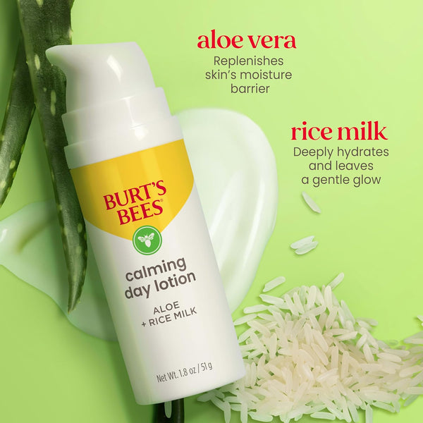 Burt'S Bees Calming Day Face Lotion with Aloe and Rice Milk, Soothing Face Lotion for Sensitive Skin, 98.9 Percent Natural Origin Skin Care, 1.8