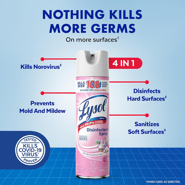 Lysol Disinfectant Spray, Sanitizing and Antibacterial Spray, for Disinfecting and Deodorizing, Early Morning Breeze, 19 Fl Oz (Pack of 2),