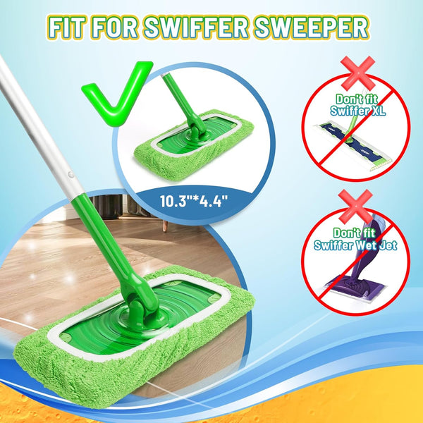 Reusable 100% Coral Fleece Mop Pads Compatible with Swiffer Sweeper Mop, Washable Wet Pad Refills for Wet & Dry Use, Floor Cleaning Mop Head Pads