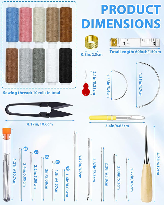PLANTIONAL Upholstery Repair Sewing Kit: 47 Pieces Heavy Duty Sewing Kit with Sewing Awl, Seam Ripper, Leather Hand Sewi