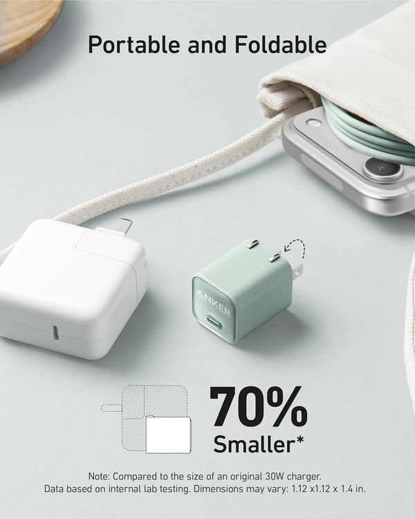 Anker Nano USB C Charger Block, 30W PIQ 3.0 Foldable Iphone Charger Fast Charging for Iphone 16/15 Series, Galaxy, Ipad, Compatible with Magsafe