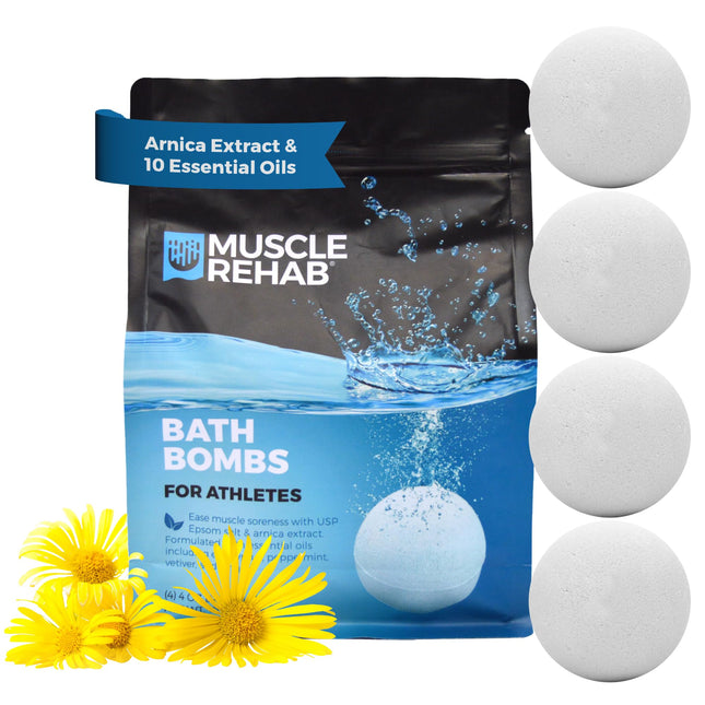 Epsom Salt Bath Bombs with Arnica (4 Pack) | Magnesium Recovery Soak for Sore Muscles, Post-Workout Relief & Relaxation 