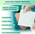 Areza Medical - Silver Alginate (Antibacterial Alginate with Silver) - Sterile - Wound Dressing Pads - 4.25" X 4.25" (10.8 Cm X 10.8 Cm) - 20 PCS