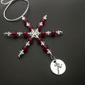 RUNNER GIRL Ornament - Beaded Snowflake Christmas Ornament/Gift Tag with round Pewter Runner Girl Charm with Jewelry Box - Handmade with Red