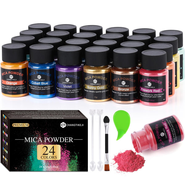 Mica Powder?24 Colors - 10G/Bottle of Natural Pigment Powder for Epoxy Resin?Soap Making?Candle Making,Lip Gloss,Car Freshies,Dye,Nail Polish,Bath