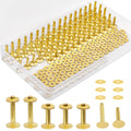 Junesunshine 154 Pcs Brass Rivets - Smooth & Pattern-Free, Pure Copper Rivets & Burrs for Leather Work, Jeans, Jacket, Clothing, Bag, Belt, Strap,