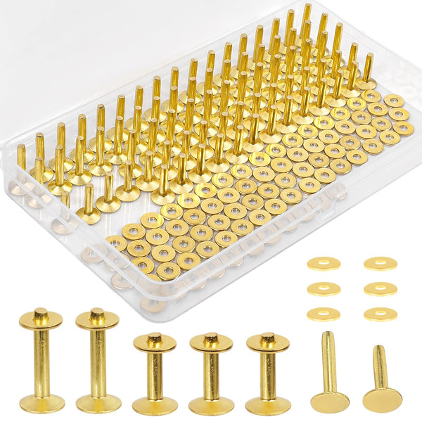Junesunshine 154 Pcs Brass Rivets - Smooth & Pattern-Free, Pure Copper Rivets & Burrs for Leather Work, Jeans, Jacket, Clothing, Bag, Belt, Strap,
