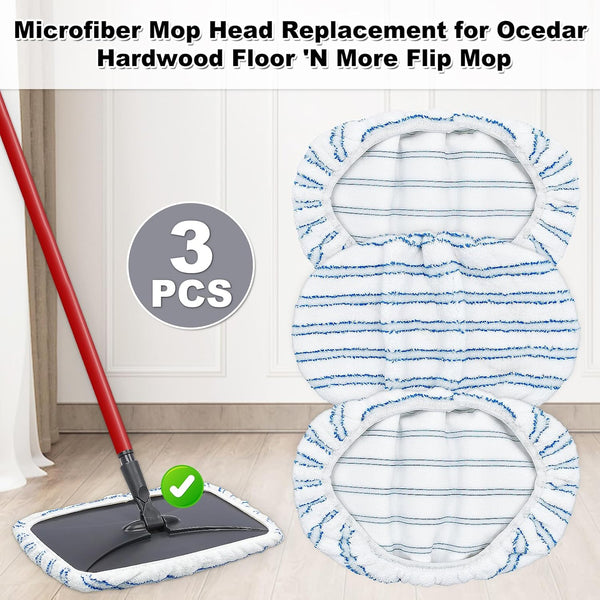 Mop Pads Replacement for O-Cedar Hardwood Floor 'N More Microfiber Mop, 3 Pack Mop Refills for Ocedar Hardwood Floor 'N More Microfiber Mop, 15 X