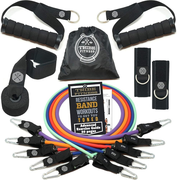 TRIBE Resistance Bands Set &Weights for Exercises Bands for Men/Women with Workout Bands, Handles, Door Anchor, Ankle Straps, Carry Bag, Exercise