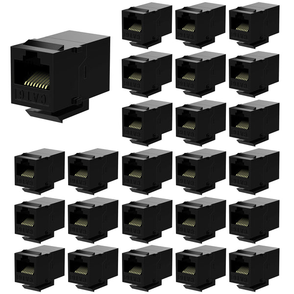 Rj45 Coupler Keystone Jack Ethernet Coupler Female to Female Cat6 Coupler 25 Pack Black